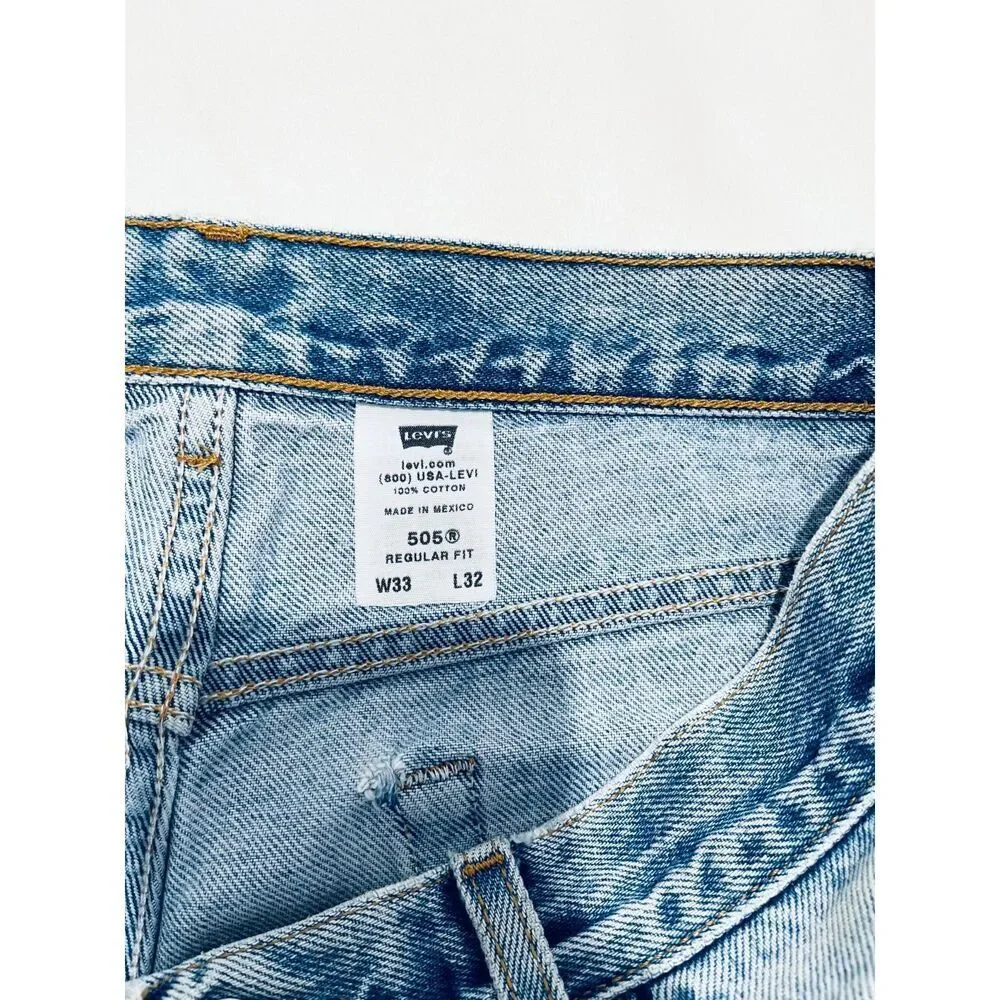 Levi's 505 jeans light wash straight legs regular fit casual denim men's 33x32